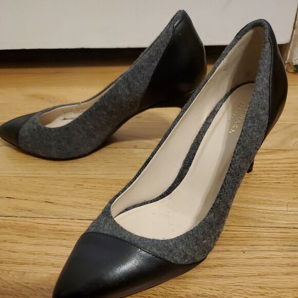 Cole Haan Grey And Black Wool And Leather Pumps Heels Size 6 - Picture 1 of 8